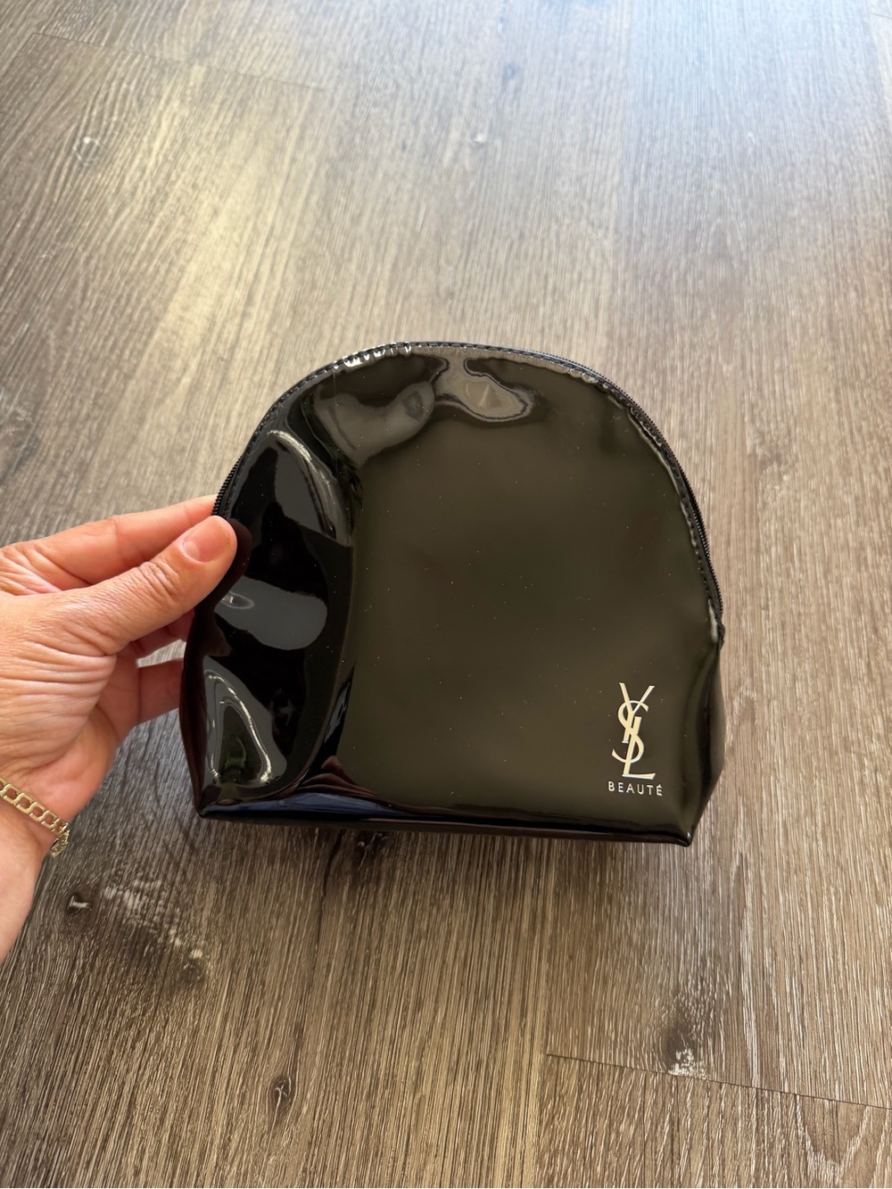 Yves Saint Laurent Black Patent Cosmetic Case with YSL Logo